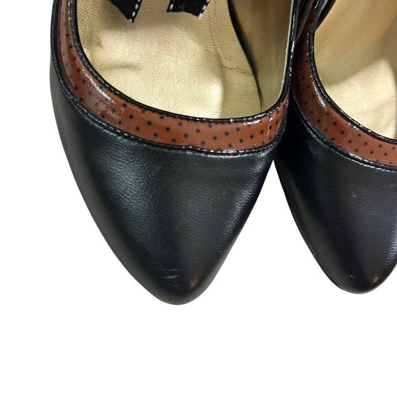 Poetic License heels women's 7 black brown leather bow tie - Picture 10 of 13
